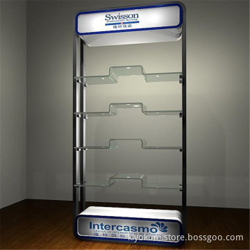 Custom Design Illuminated Freestanding Shopping Mall Commercial Wooden Glass Watch Display Kiosk